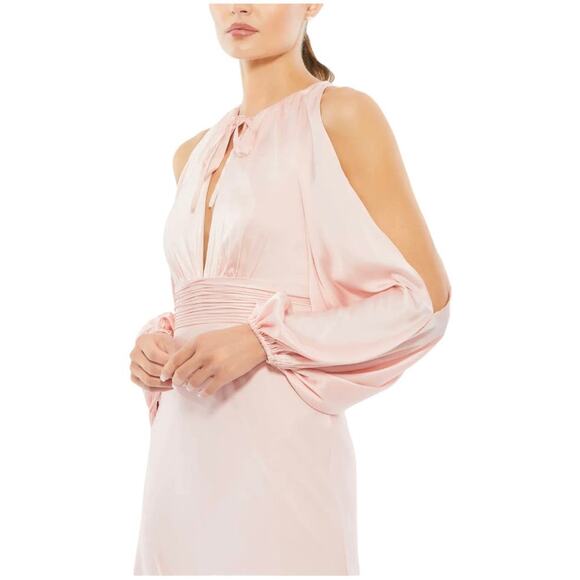 Mac Duggal NWT Long Sleeve Cold Shoulder Plunging Keyhole Neck Gown Pink Size 10 - Picture 2 of 9